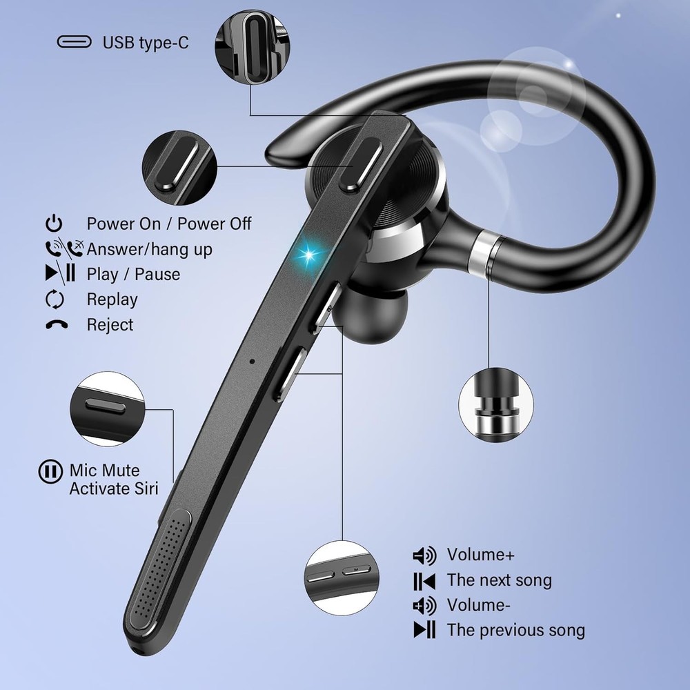 Bluetooth Headset, Wireless Bluetooth 5.3 Earpiece, 90Hrs Hands Free Headset