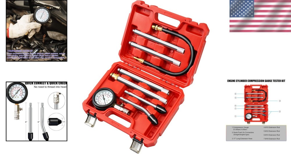 Cylinder Pressure Tester with Extension Rods