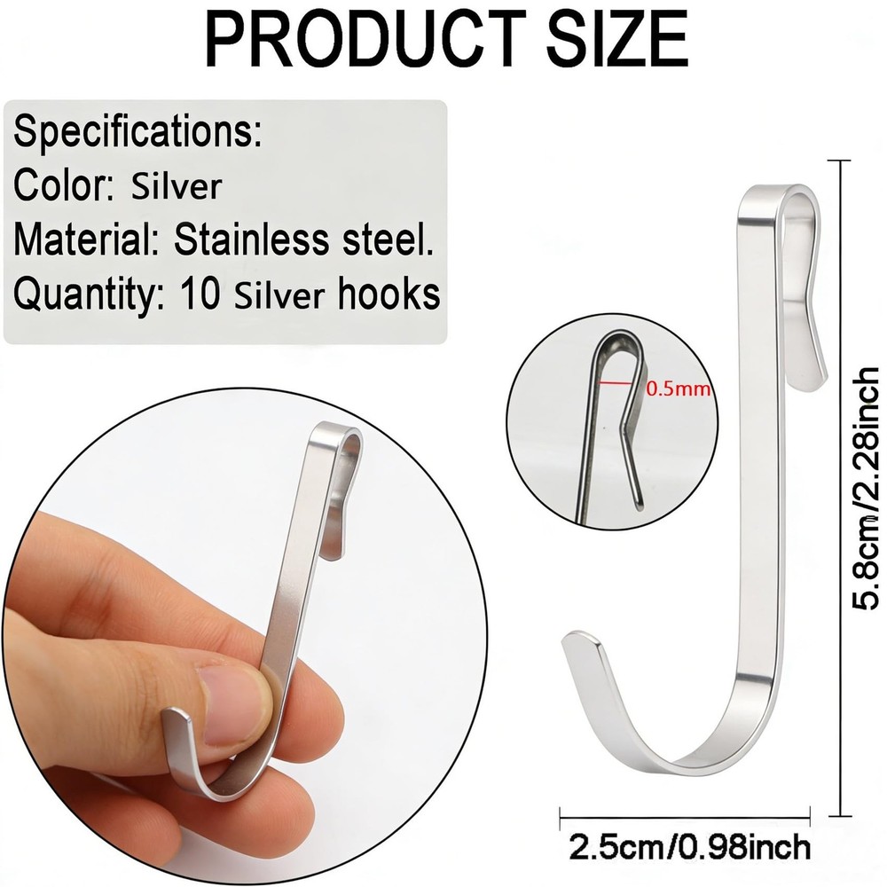 10Pcs J Shaped Hook, Silver Wire Rack Hook Stainless Steel Wire Shelf Hooks, ...