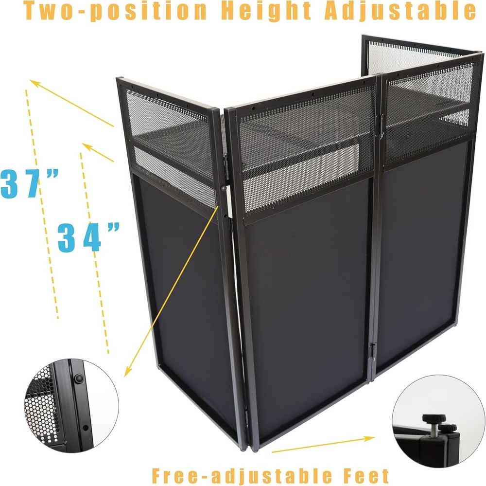 Portable DJ Booth DJ Facade DJ Table Station Two-position Height Adjustable T...