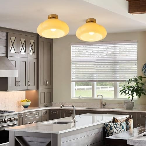 -Modern Gold Semi Flush Mount Ceiling Light Schoolhouse Ceiling Light Cream