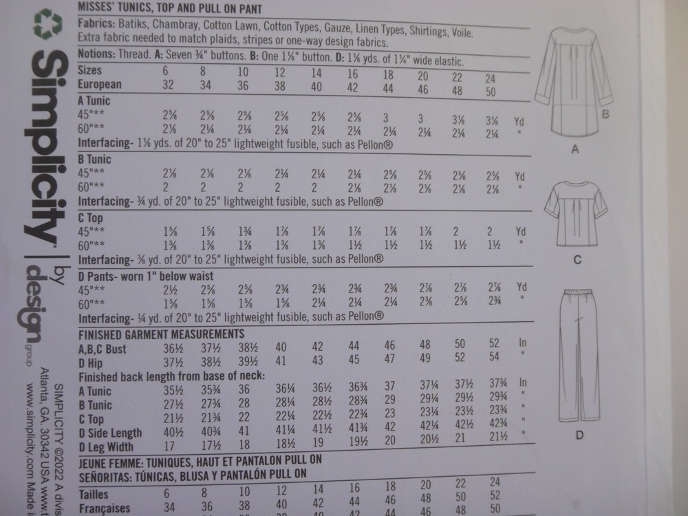 Simplicity 9113 Easy Tunic Top Pull on Pants Pattern, Misses' 6-14 or 16-24