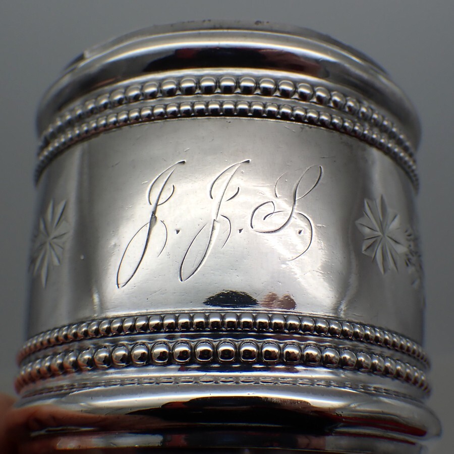 Beaded Engraved Napkin Ring Gorham Sterling Silver Mono JJS