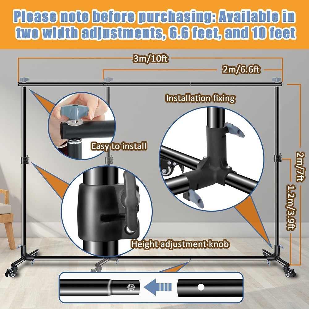 Versatile Heavy Duty Backdrop Stand, with Wheels, 10 * 7ft Adjustable Background