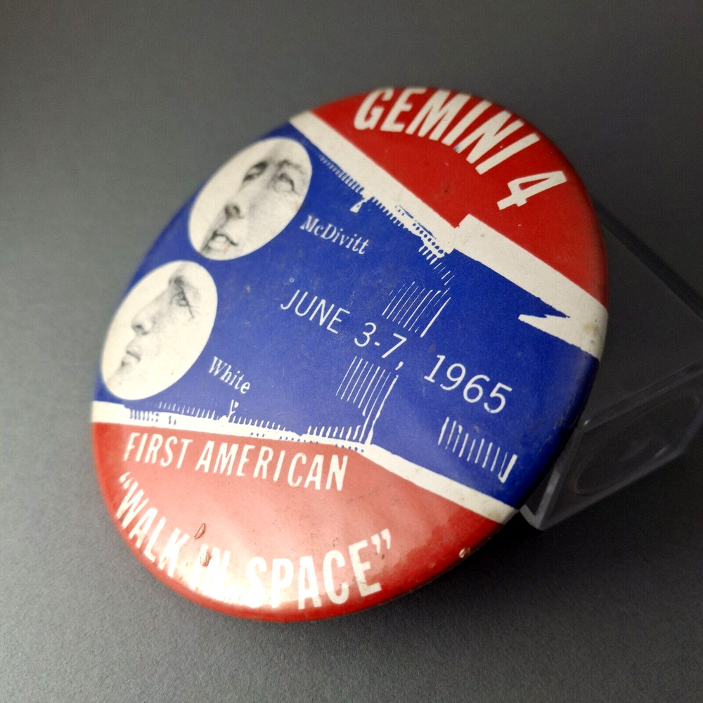 NASA GEMINI 4 Space Program 3-3/8" Vintage Pin-Back Button 1960's Unbranded
