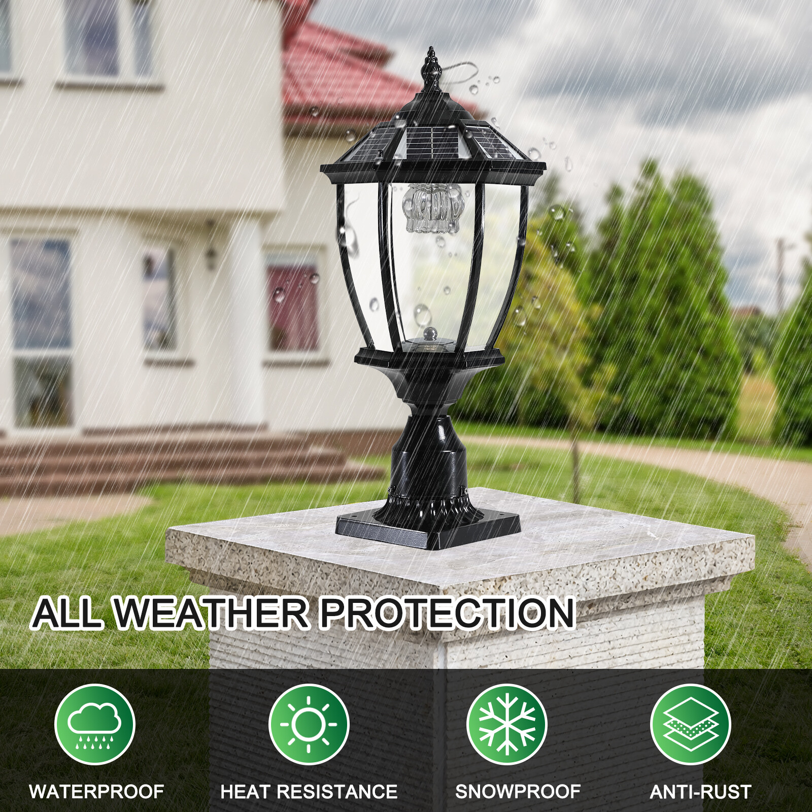 2 Pack 20'' Solar Post Light Outdoor Black Pillar w Remote Control Dusk To Dawn