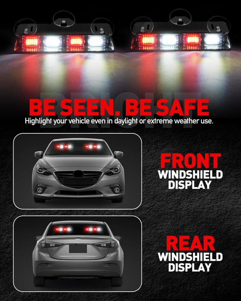 Dash Strobe Light Bar 48LED Red White Emergency HLauto