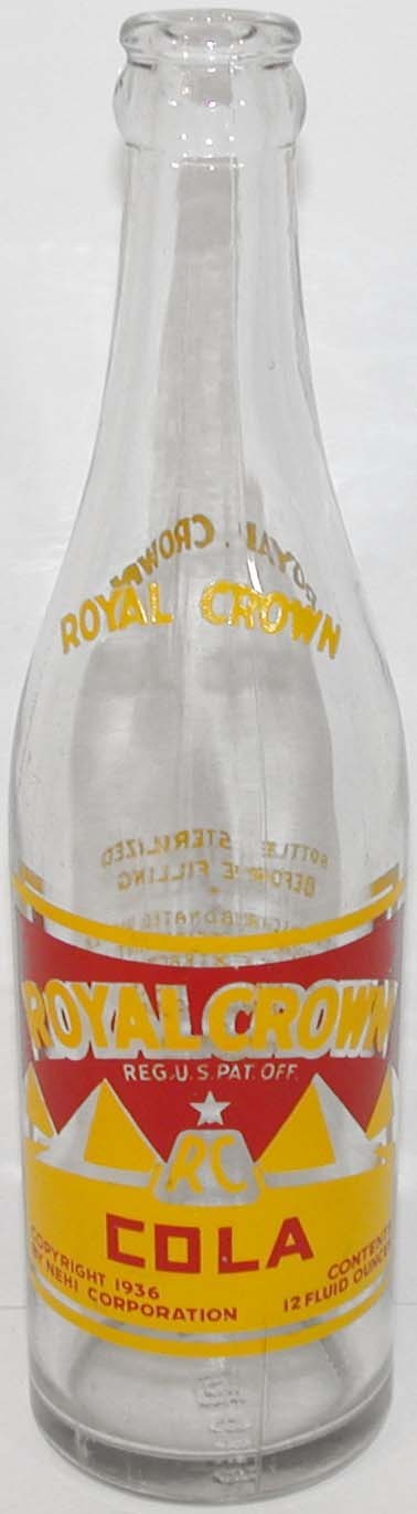 Vintage ACL soda pop bottle ROYAL CROWN COLA pyramids 1948 clear Flat River MO