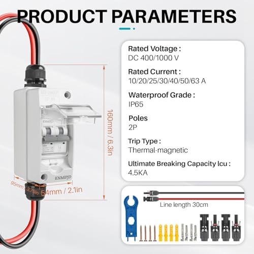 Solar Panel Disconnect Switch，1000V 50Amp Solar Breaker， IP65 DC1000V 50Amp