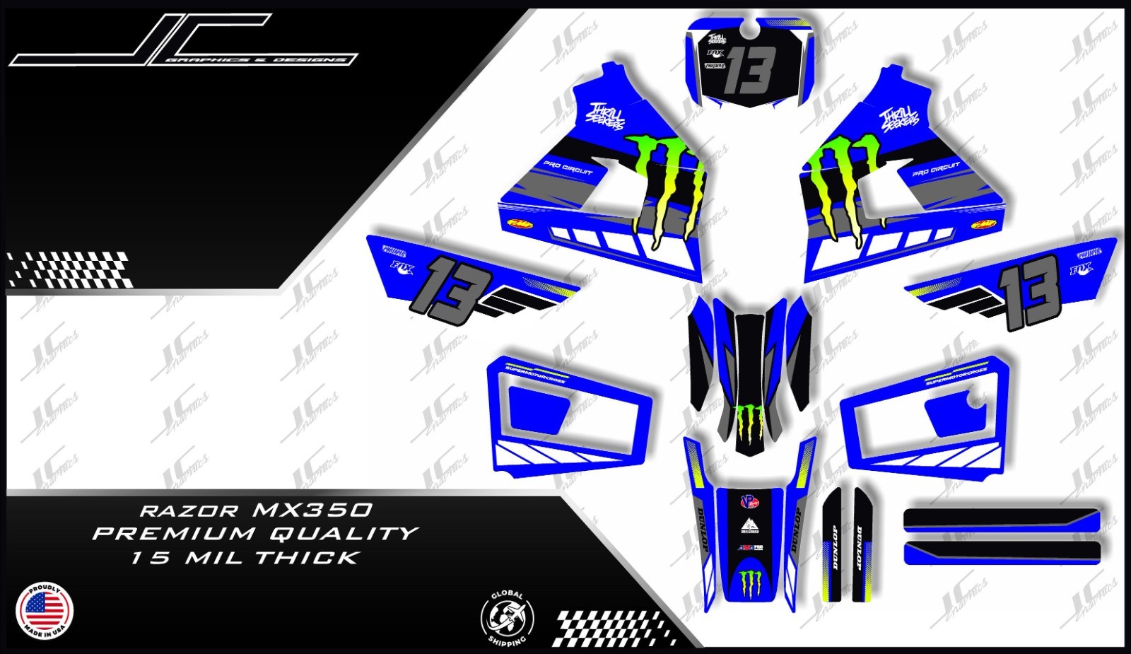Razor MX350 NEW MODEL graphics kit decals THICK AND HIGH GLOSS