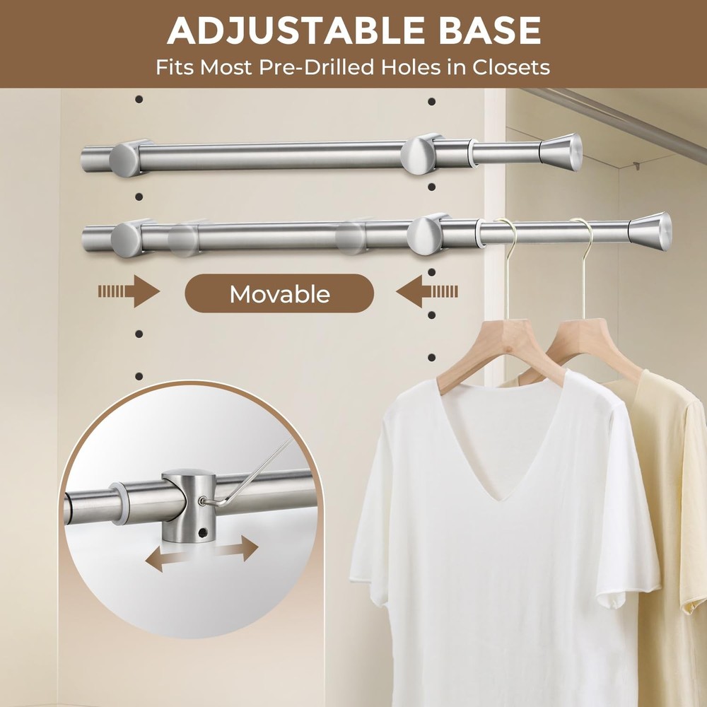 12" Valet Rod for Closet Pull Out, Adjustable Expandable 1PC, Silver