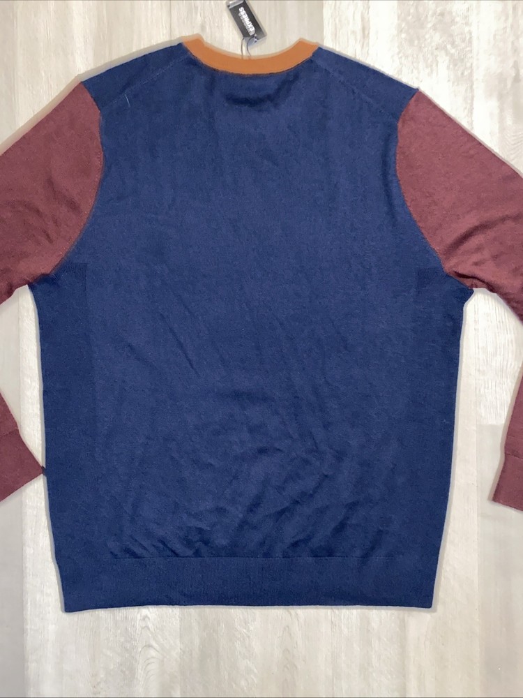 NWT Express Sweater XL Blue Maroon Wool Blend Crewneck Pullover Knit Soft