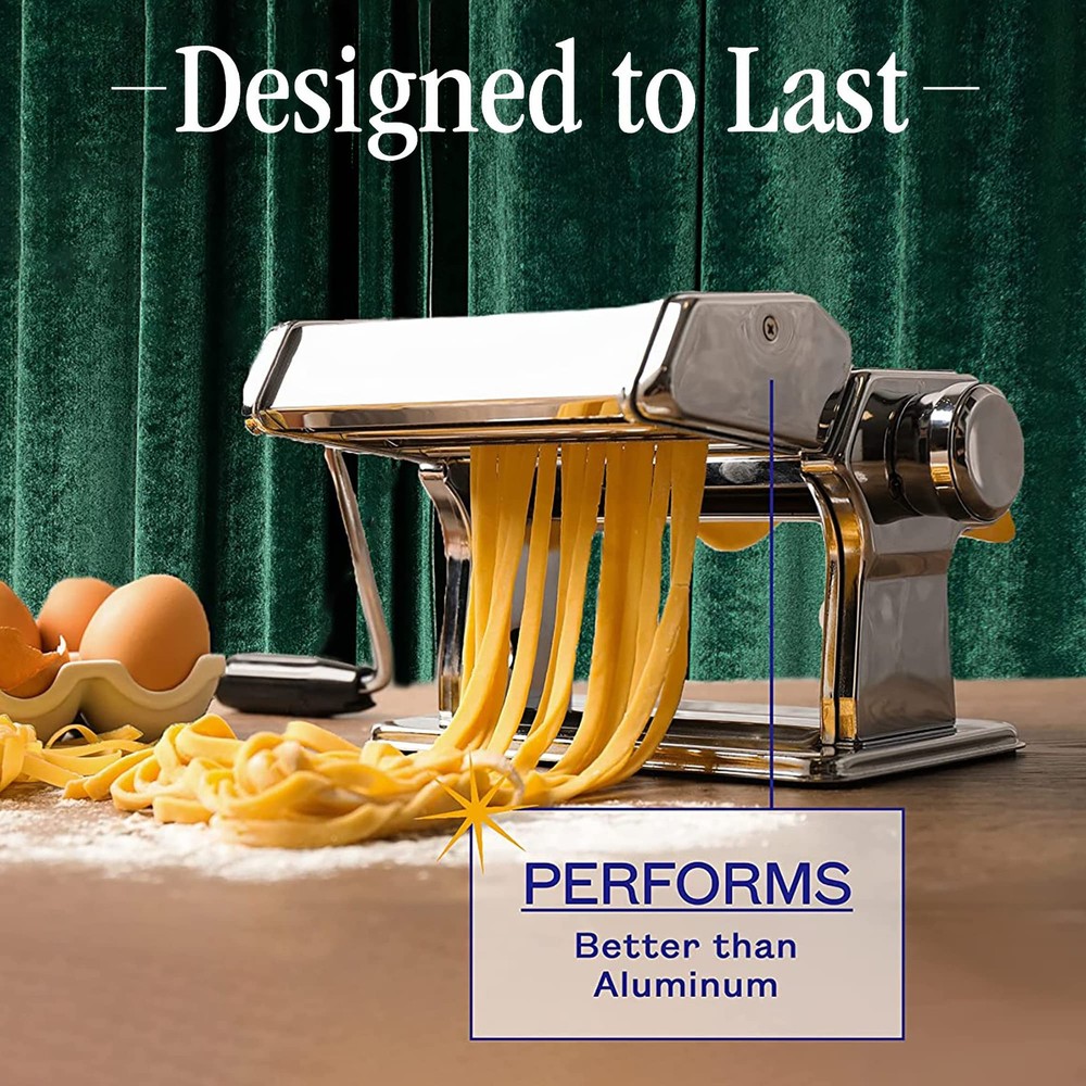 Pasta Maker with 7 Adjustable Thickness Settings - 2 in 1 Noodle Maker with R...