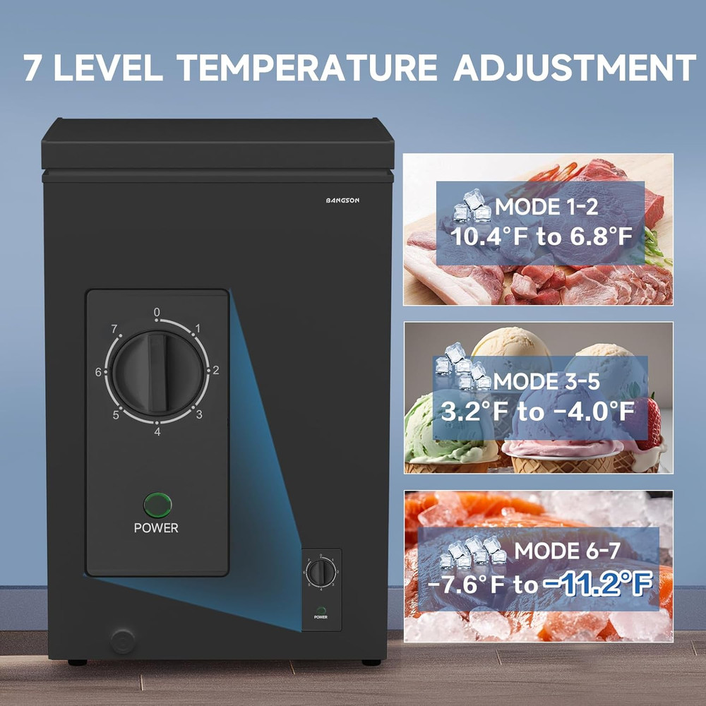 Compact 3.5 Cu.Ft Chest Freezer with Adjustable Thermostat & Removable Basket
