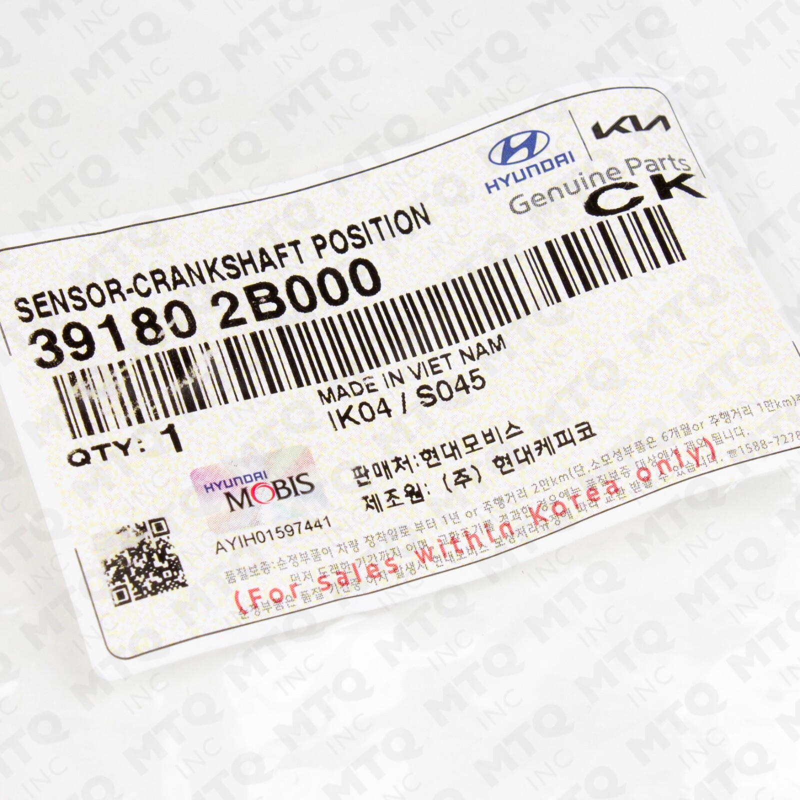 Genuine OEM Crankshaft Position Sensor 39180-2B000 for Hyundai Kia