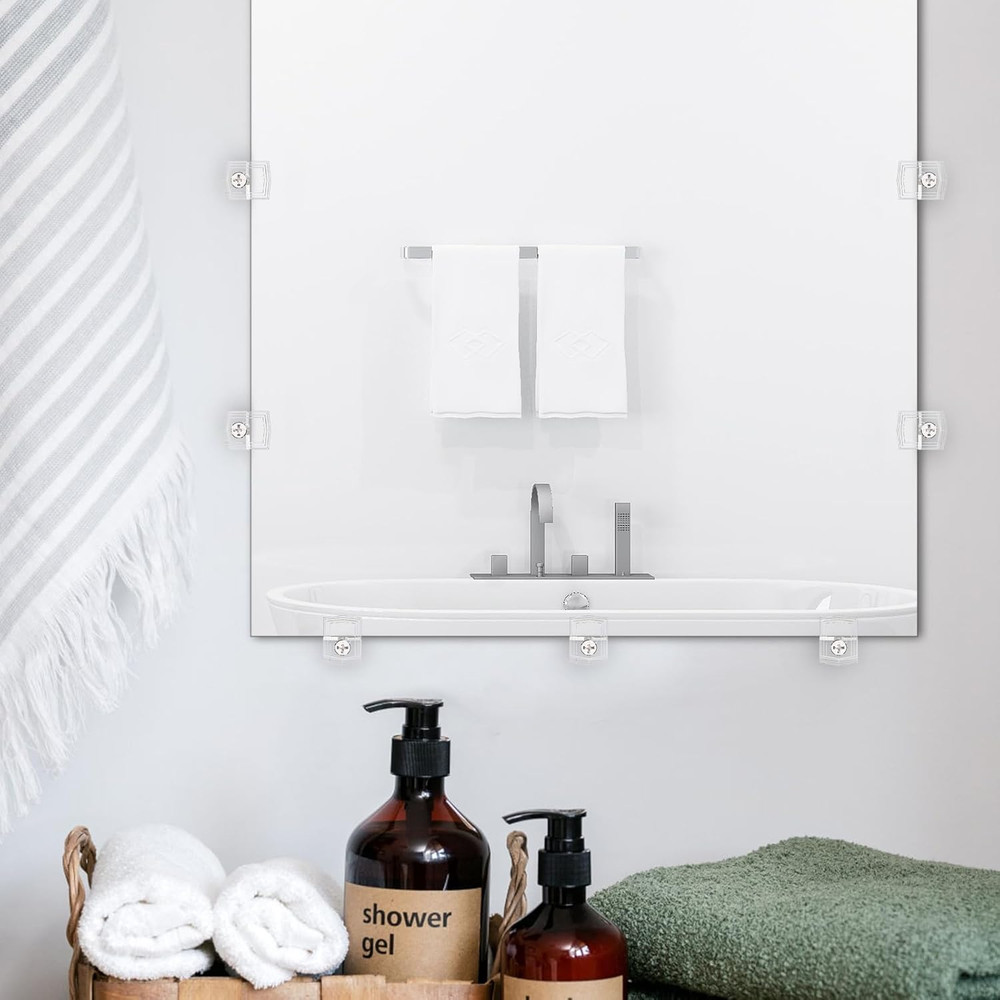 Clear Plastic Mirror Holder Clips with Screws Kit for Wall Mounting