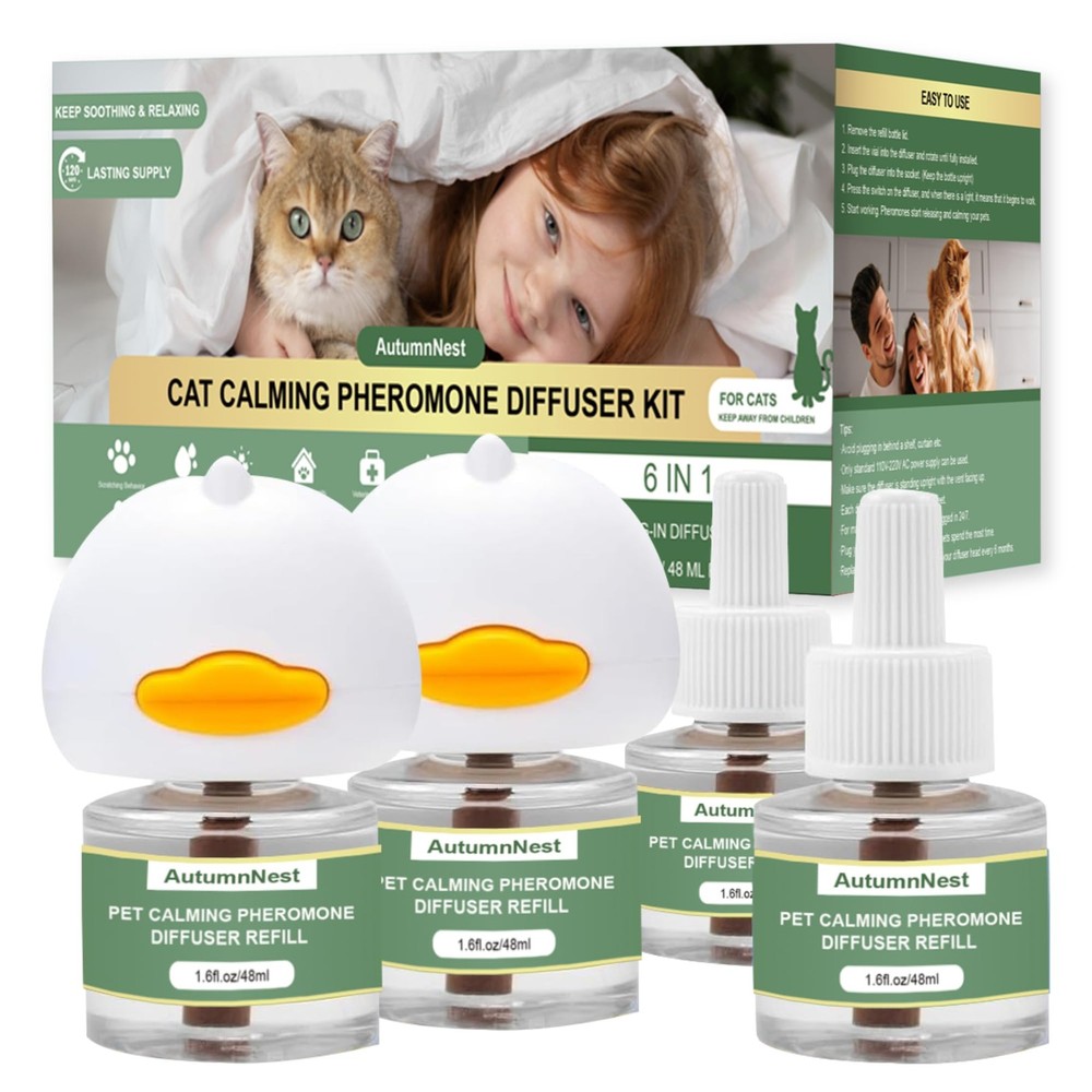 Cat Calming Pheromone Diffuser Set, Pet Calming Plugin Kit 2 Diffusers + 4 Re...