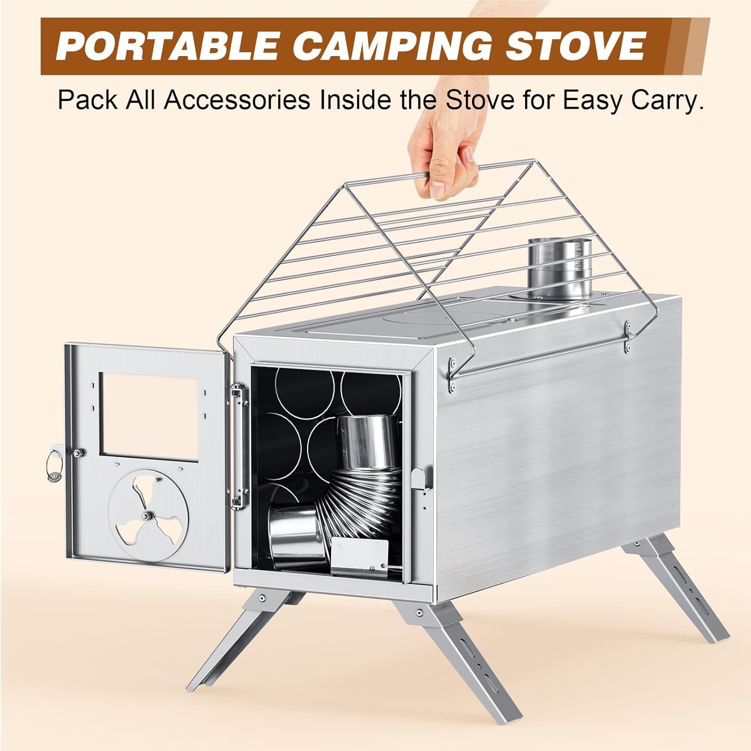 SLSY Portable Wood Stove Camping Hot Tent BBQ Stove 83 in with 7 Chimney Pipes