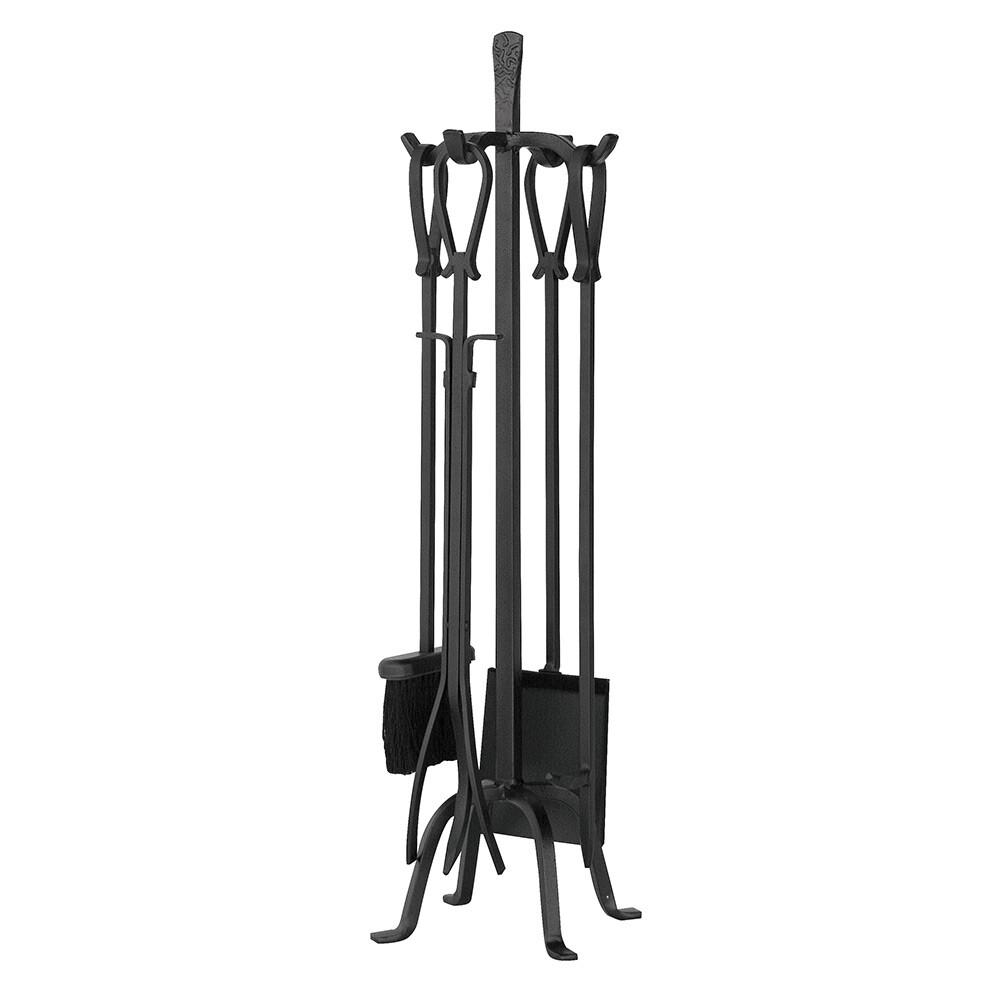 31" 5-piece Heavy Wrought Iron Loop Handle Fireplace Tool Set