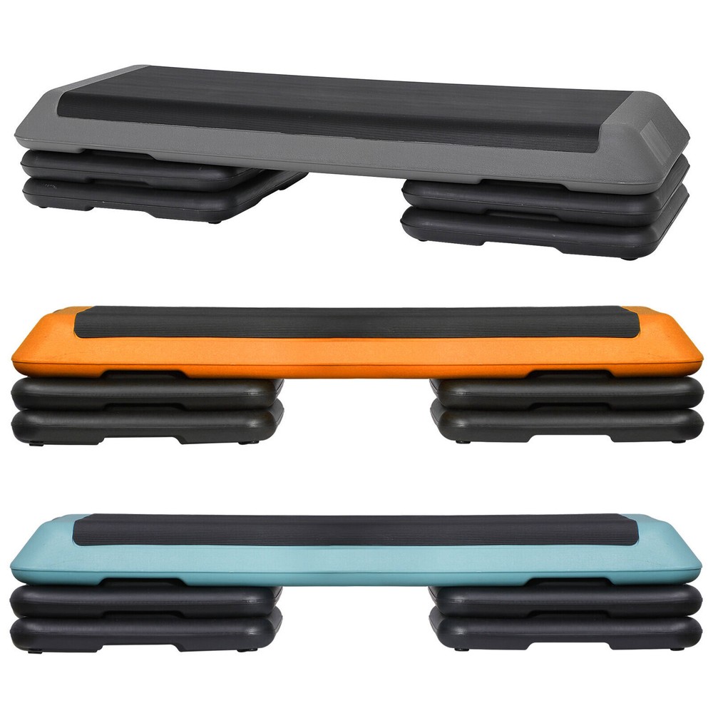 43'' Aerobic Step Platform w/ Adjustable Riser Workout Stepper Gray/Green/Yellow