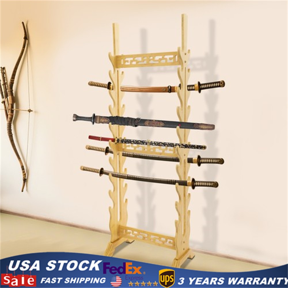 Sword Rack Display Stand 10-Tier Double Side Bamboo Sword Stand Sword Holder