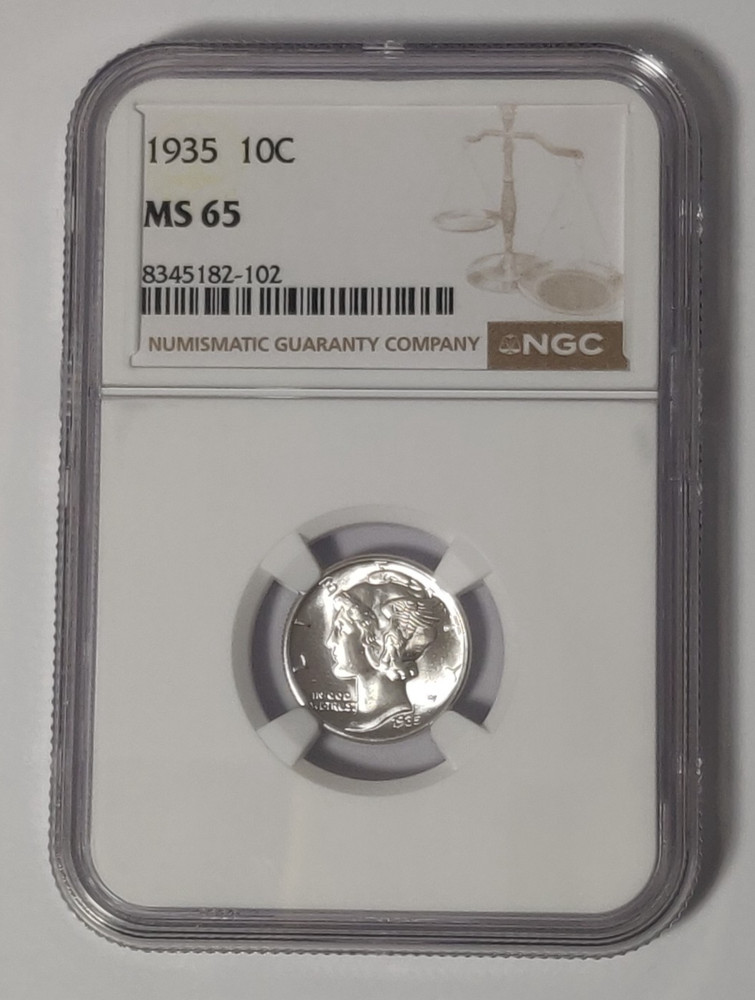 1935 MERCURY SILVER DIME NGC MS 65
