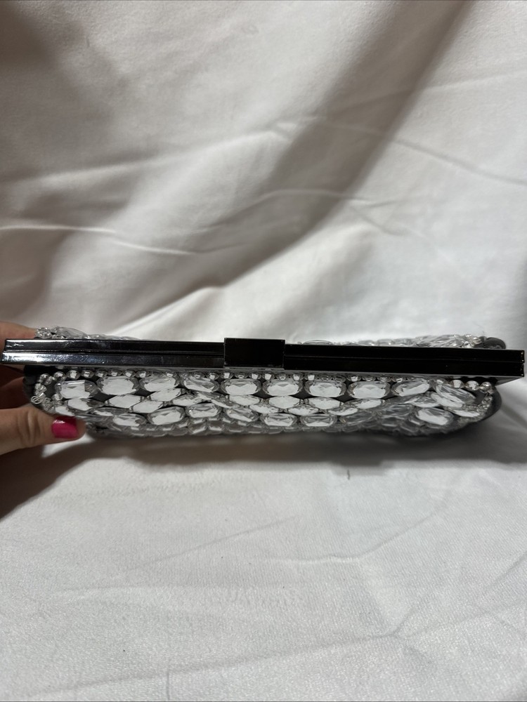 BCBG Maxazria Rhinestone Beaded Clutch With Chain Strap