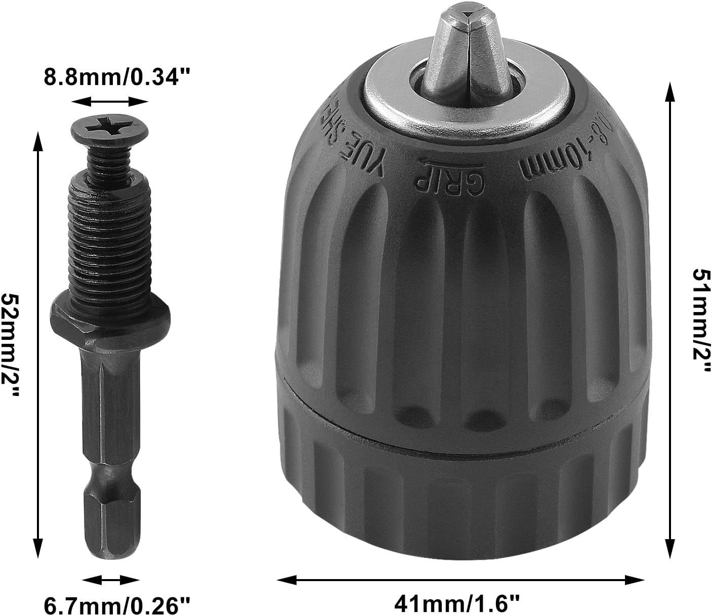 3/8" Keyless Drill Chuck Adapter 0.8-10Mm, 1/4-Inch Hex Shank Drill Chuck Adapte
