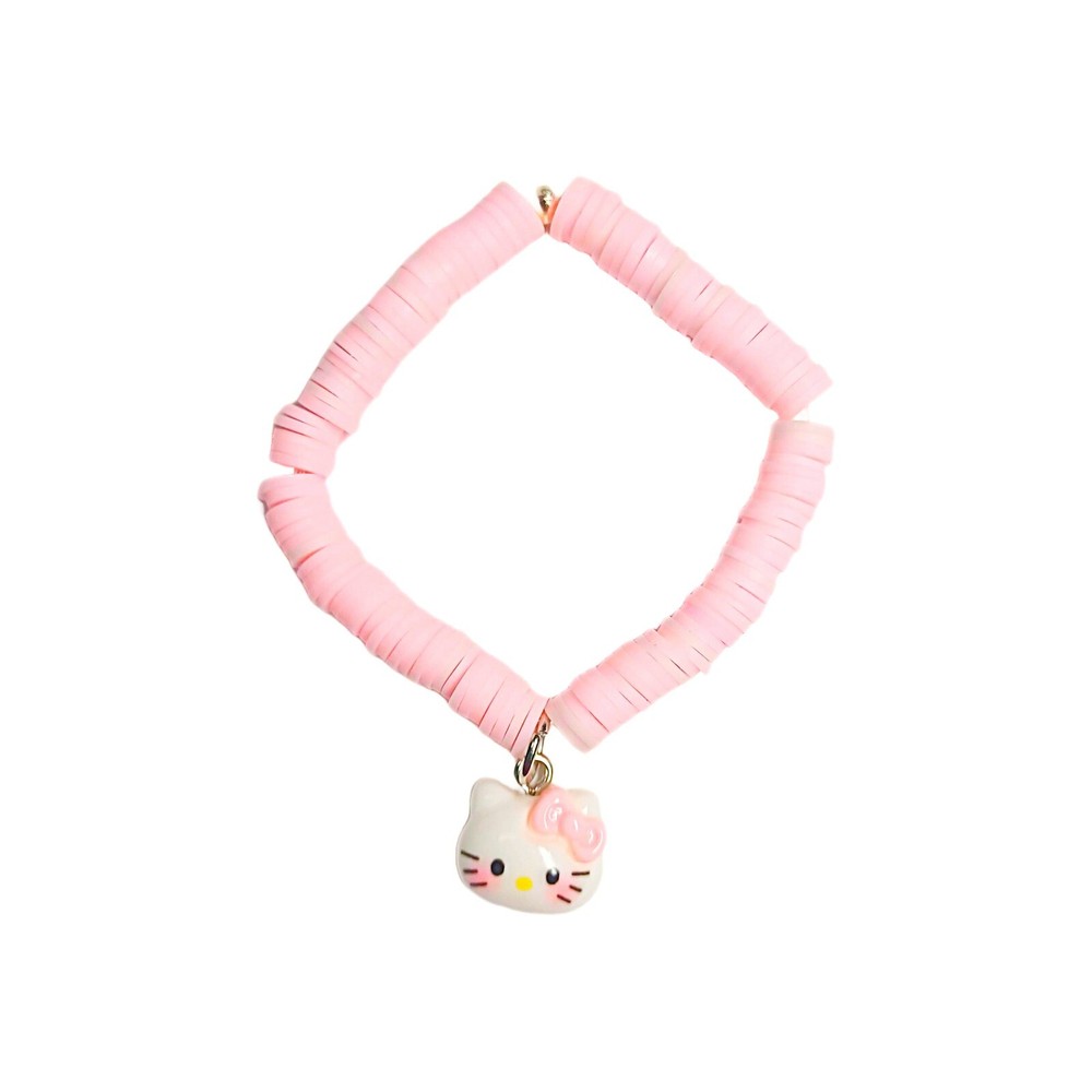 Pink Beaded Bracelet with Kitty Charm