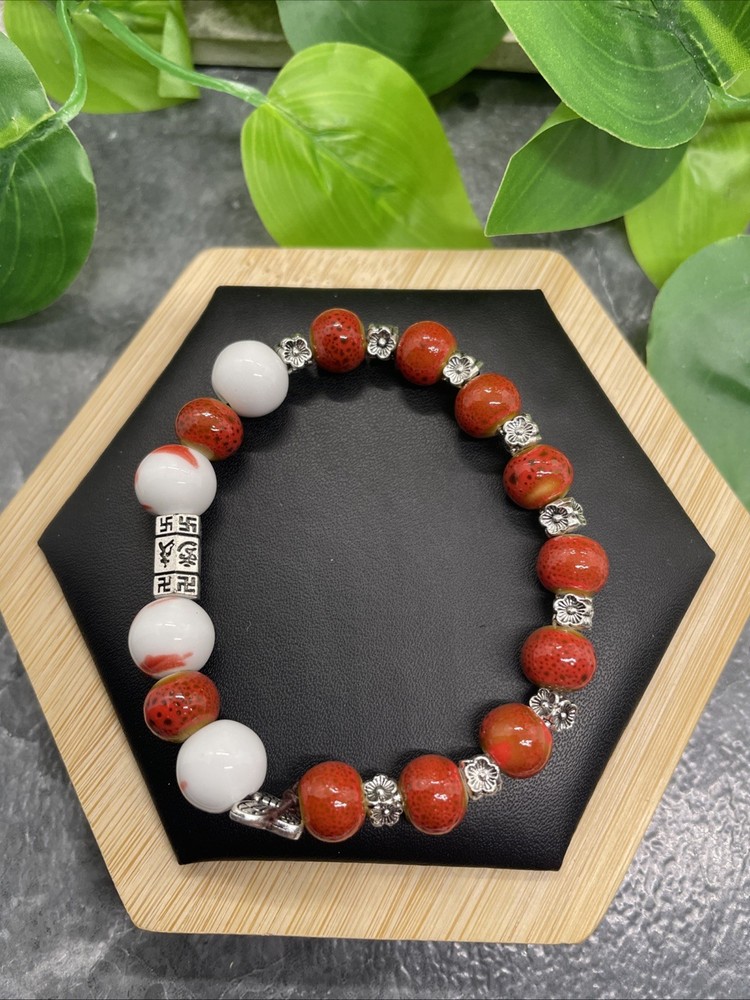 Handmade Ceramic Bead Beaded Stackable 6.25” Plus Stretch Bracelet New B228