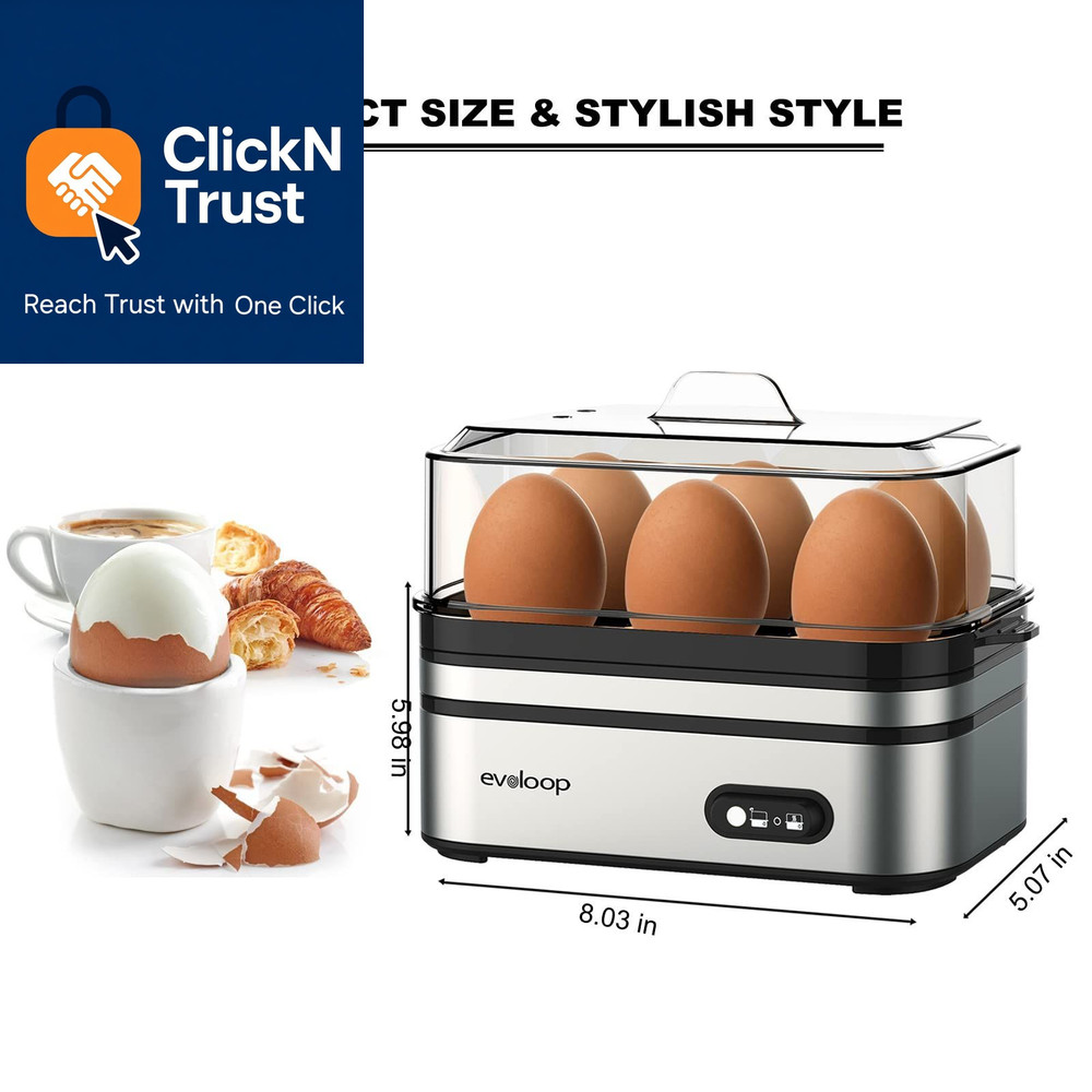 Evoloop Rapid Egg Cooker Electric 6 Eggs Capacity, Soft, Medium, Hard Silver