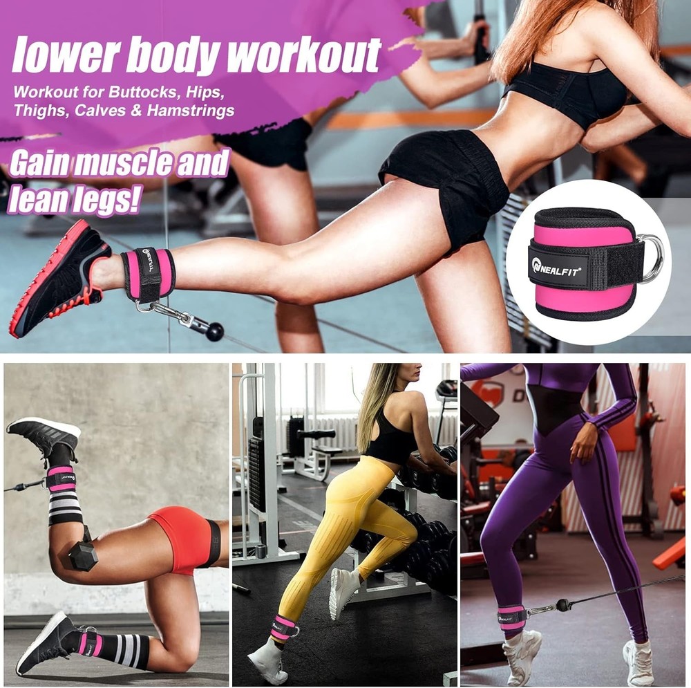 Ankle Strap for Cable Machine, Gym Ankle Cuff for Kickbacks, Leg Extensions, Glu
