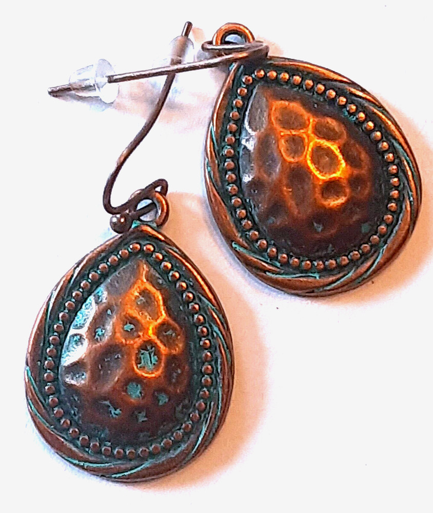 HAMMERED Copper look TEARDROP earring copper FISH HOOK
