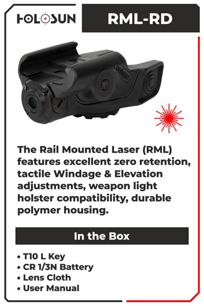 Holosun Compact RML Rail Mounted Red Laser Pointer RML-RD w/ Free CD Hat Bundle
