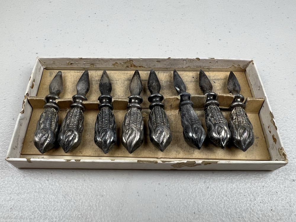 Lot of 8 Vintage Silver Plate Corn Cob Holders