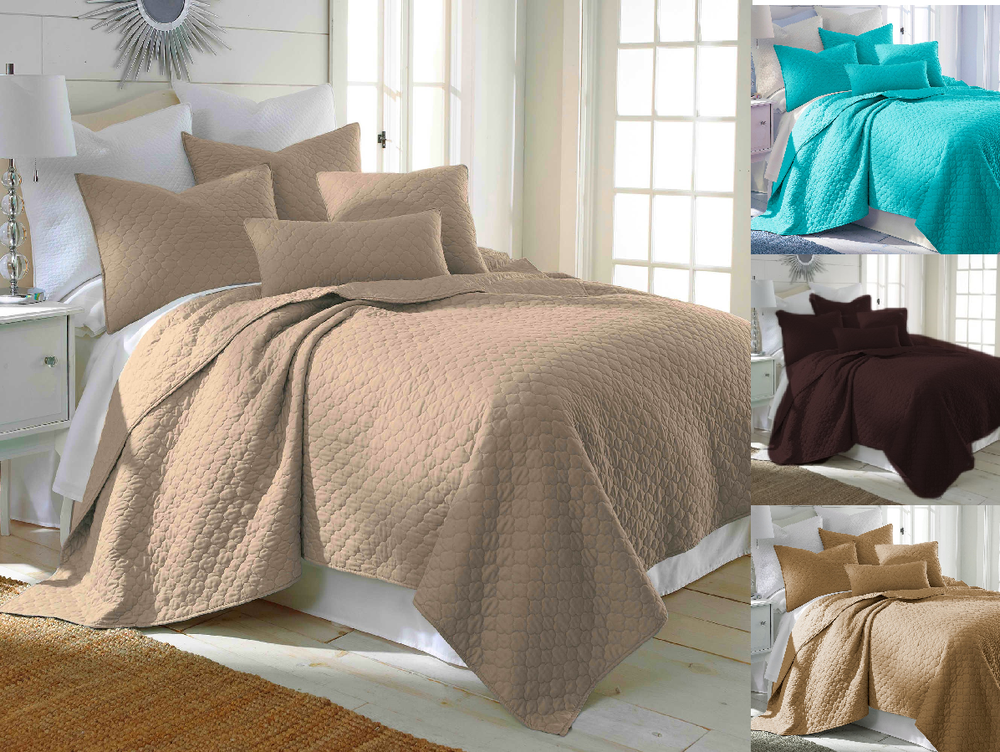 Nena 2/3 Piece Bed Bedspread Soft Quilt Coverlet Solid Stippling Stitch Set