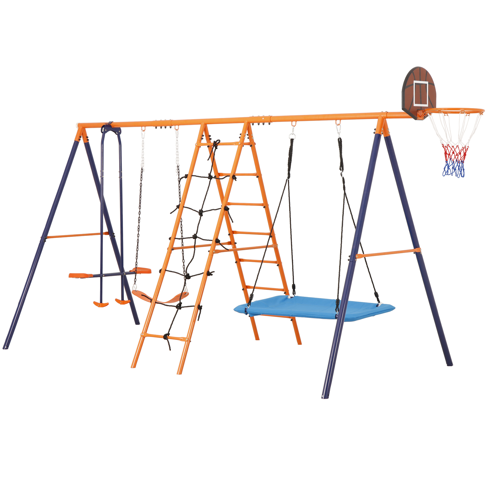 6-in-1 Swing Sets for Backyard Multifunction Metal Playground Swing Set for kids