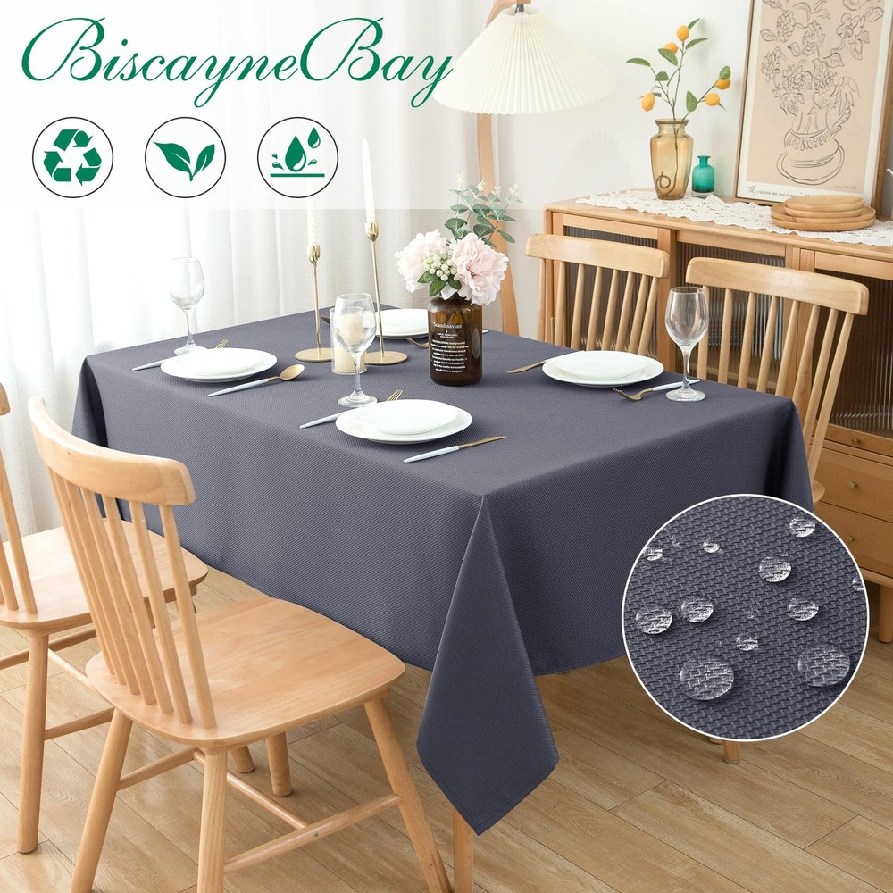 Textured Fabric Tablecloths 52x70" Dark Grey Water Resistant Rectangular