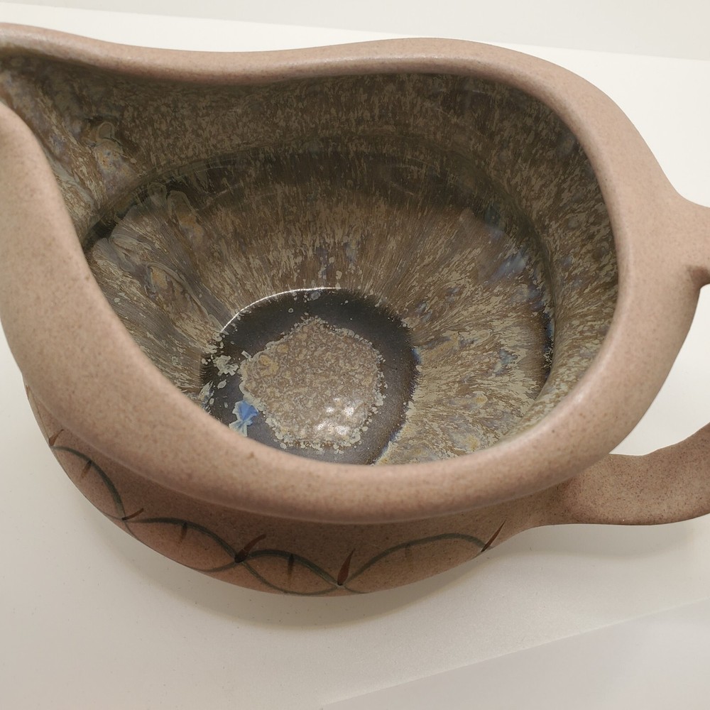 Studio Pottery Pitcher Southwest Assymetrical Glazed Inside Hand Painted