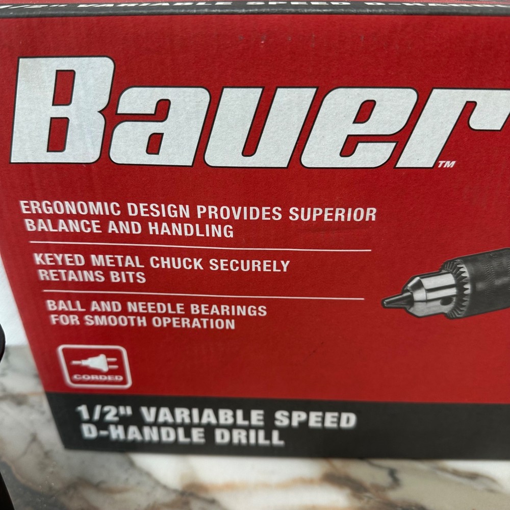 Bauer 9 amp 1/2” Variable Speed D-Handle Drill 2398E-B NIB