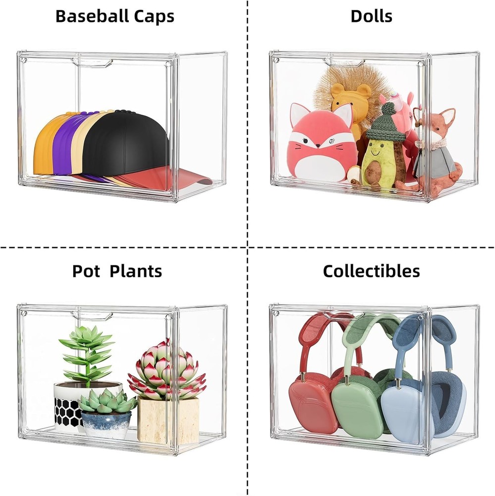 Clear Acrylic Display Case, Stackable Plastic Storage Bins with Lids, Large D...