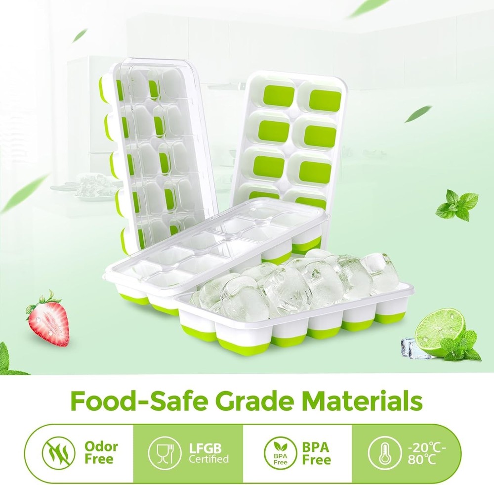 Versatile Stackable Ice Cube Tray Set with Spill-Proof Lids - 4 Silicone Trays