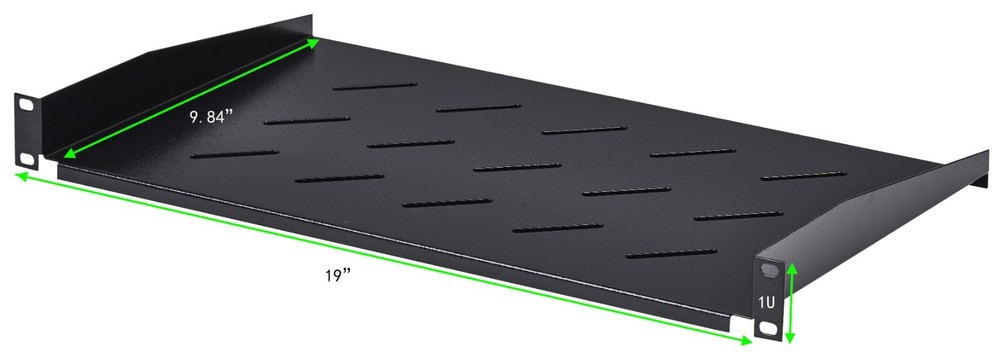 2-Pack - 1U 19” (480mm) Vented Server Rack Shelf Mounts 10” (250mm) Deep Tray
