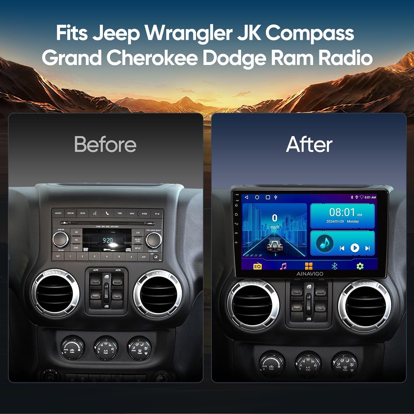 Car Stereo Radio For Jeep Wrangler 2007-2017 Android 13 Apple Carplay GPS WIFI