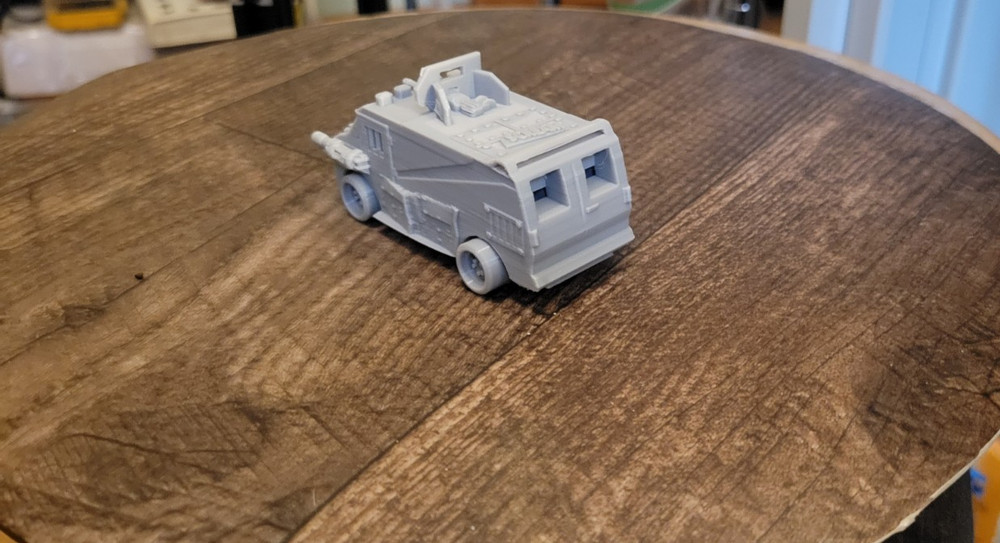 Apocalyptic Death Van With Wheels that roll. 3d printed. 1 items 1/64 scale.
