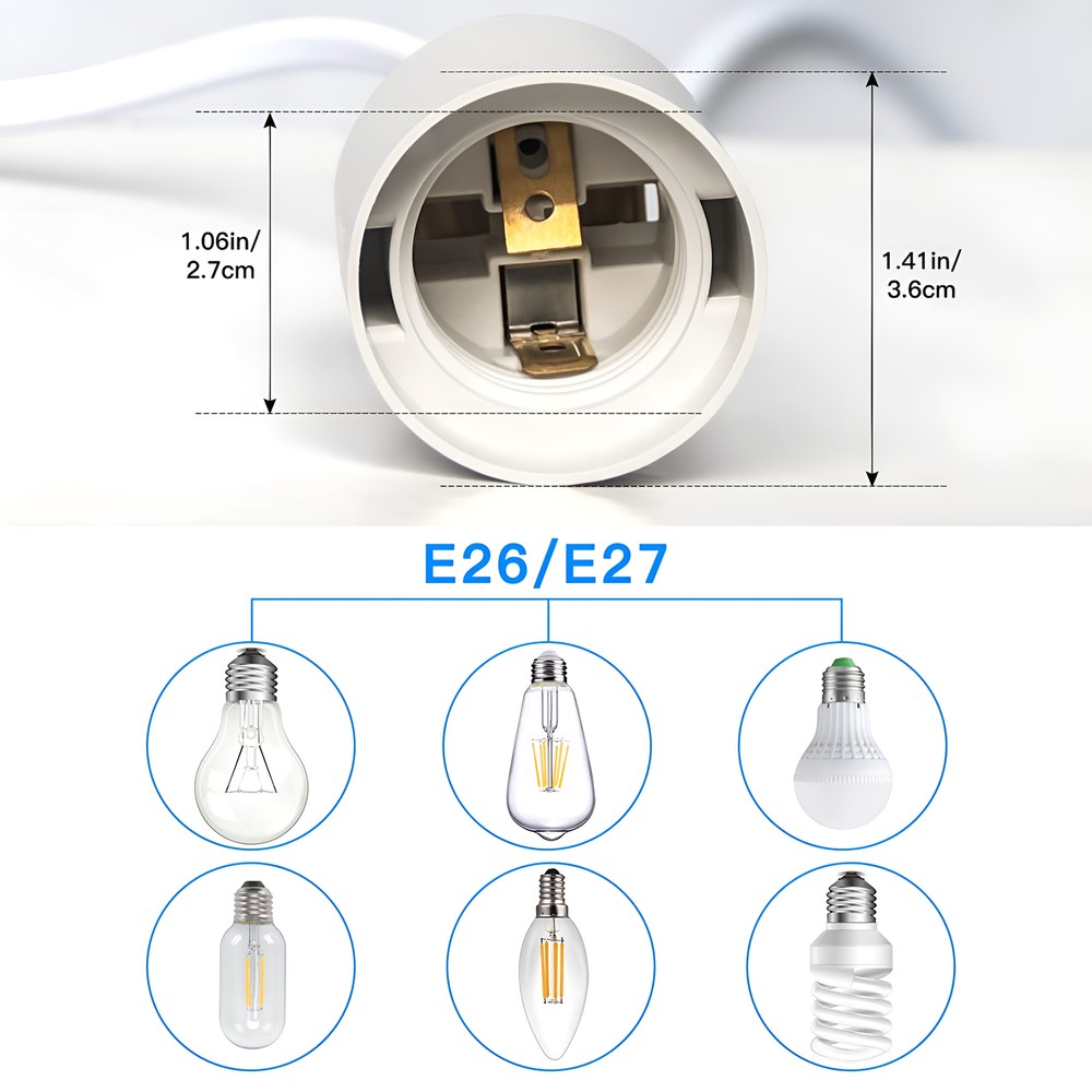 E26 Light Bulb Socket to AC Wall Outlet Plug Adapter On/Off Switch, 12 FT Cord