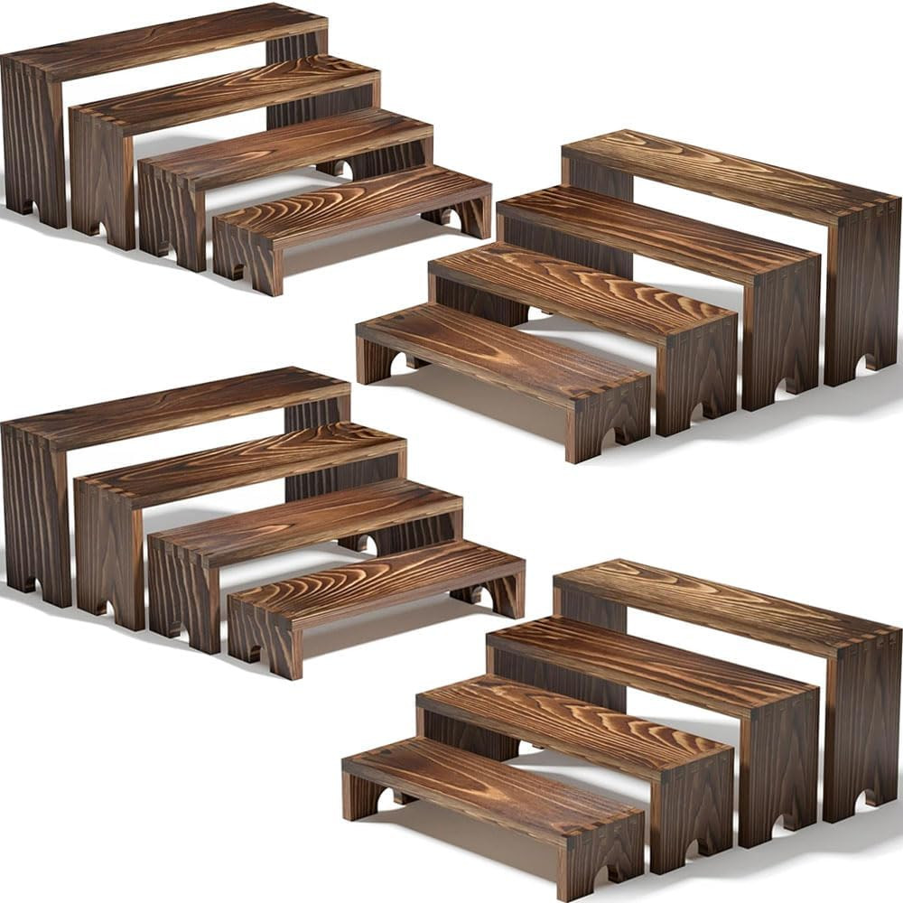 Wooden Tiered Riser Display Set for Events, Stackable Dessert Stands (4 pcs)