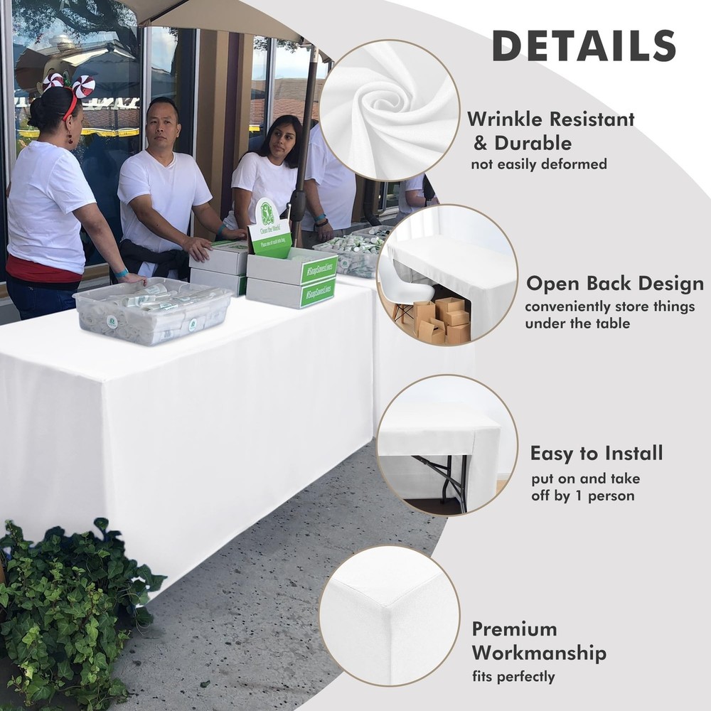 Nasitos 2 Pack White Fitted Table Covers for 6 Foot Rectangle Tables-Open Bac...