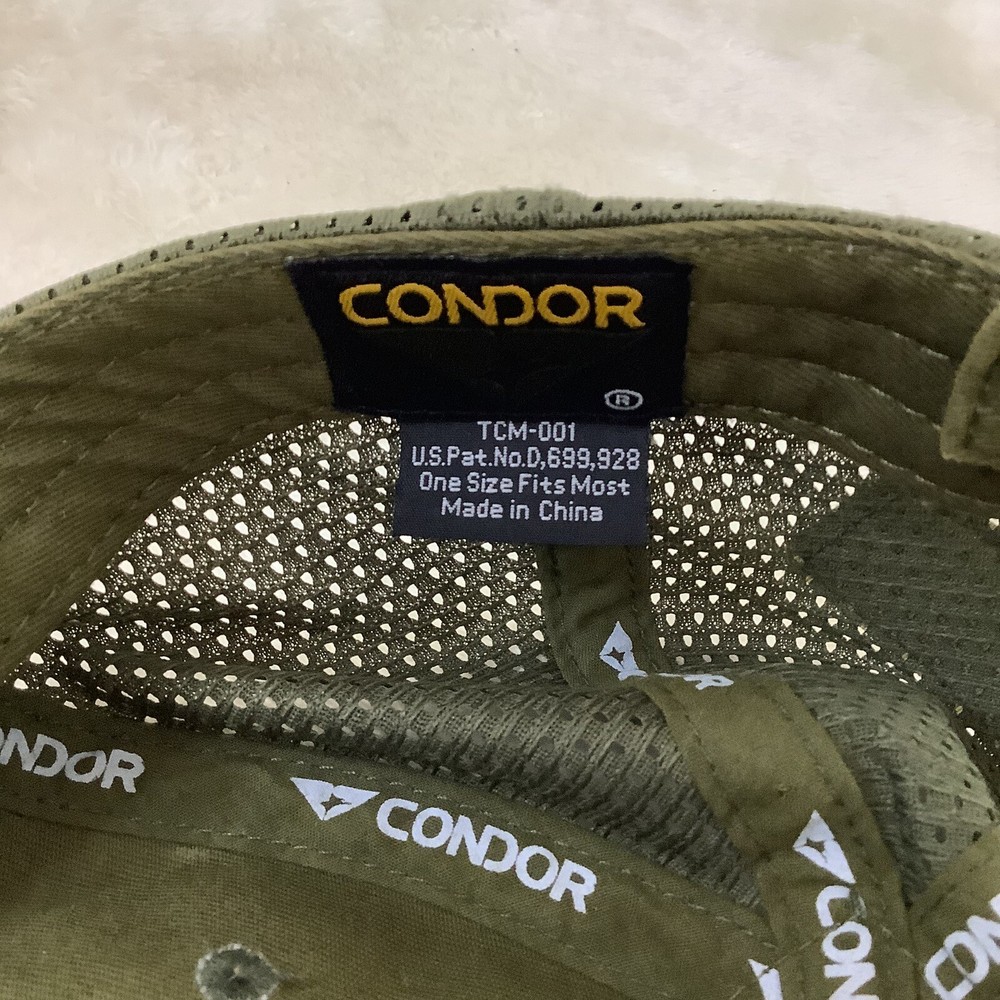 CONDOR TACTICAL MESH ADJUSTABLE GREEN HAT HOOK & LOOP W/2 PATCHES