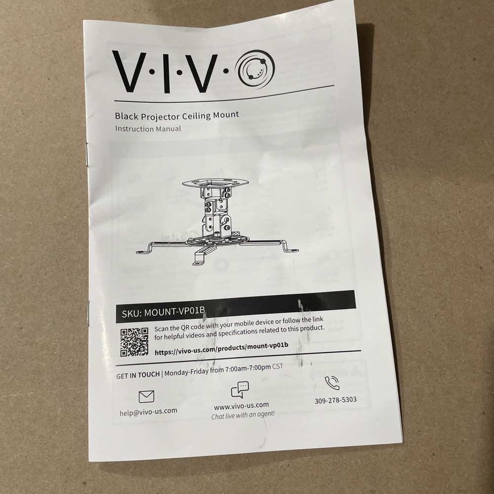 V I V Mount-VP01b Black Projector Ceiling Mount